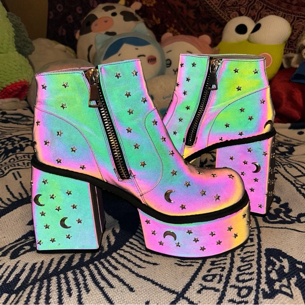 Holographic Star Platform Ankle Boots Women - Picture 5 of 9